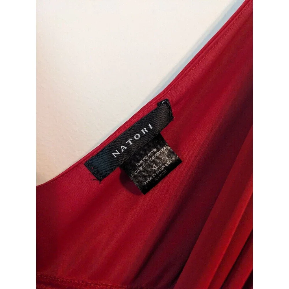 Natori Womens Maxi Long Satin Slip Dress Nightgown Red V Neck Size XL Romantic - Picture 3 of 4